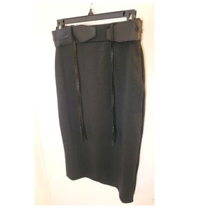 Black Midi Pencil Skirt with Belt